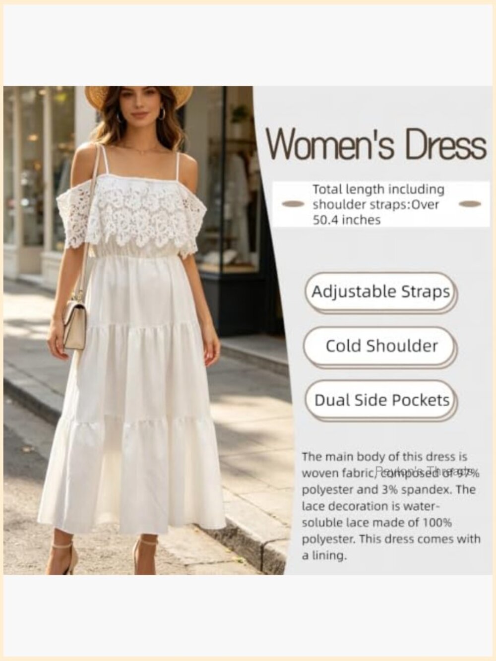 Off Shoulder Maxi Dress with Spaghetti Straps Elastic Waist A-Line Boho Formal - Picture 7 of 7